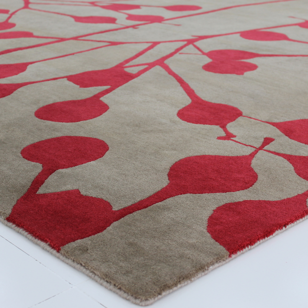 Modern red botanical rug